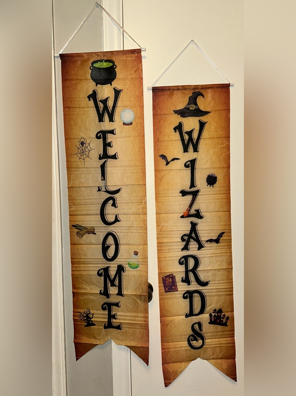 Halloween Welcome & Wizards Wall Banners - Tan and Black